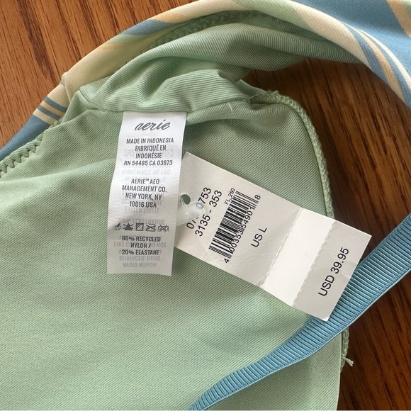 🆕 AERIE BIKINI TOP Striped Blue and Green Bralette NWT size large - Picture 4 of 6